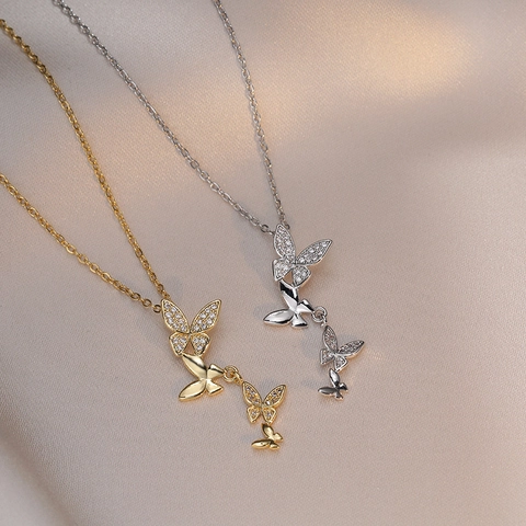Collana Con Ciondolo A Farfalla Donne Acciaio Inossidabile Zirconia Cubica Intarsiata Stile Coreano Elegante