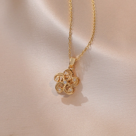 Bloem Hanger Ketting Titanium Staal Zirkoon Ingelegd Hol Bloemen Ontwerp Light Luxury Mode Sieraden Voor Vrouwen Elegant