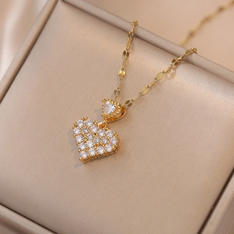 Minimalistische Herz Anhänger Halskette Titanstahl Elegante Zirkon Schlüsselbein Kette Damen Modeschmuck Geschenk