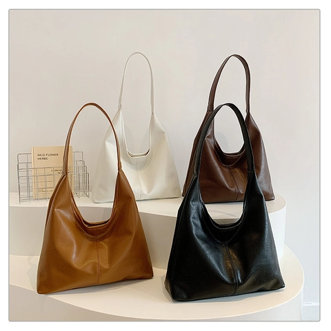 Bolso Tote Hobo de Cuero PU Vintage para Mujer Gran Capacidad Con Bolsa Pequeña Bolso de Hombro para Axila Color Sólido