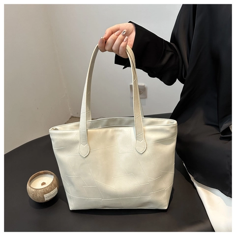 Borsa Tote Grande Capacità da Donna in Pelle PU Casual Pendolare Borsa a Spalla Con Design Patchwork Geometrico