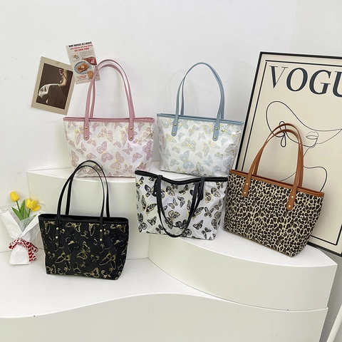 Borsa Tote Capiente Con Ricamo A Farfalla Tessuto Tela Pelle PU Borsa A Spalla Da Donna Retrò Elegante Pendolare
