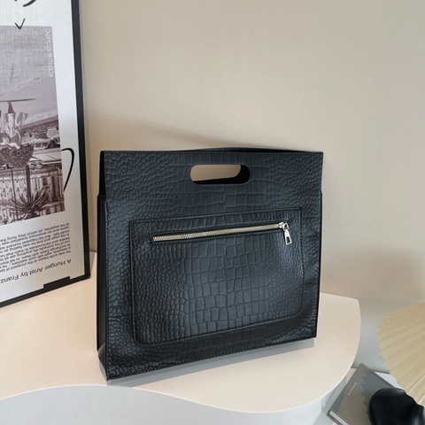 Bolso Tote de Cuero PU con Relieve de Cocodrilo Gran Capacidad Con Asa Calada Bolso de Mano de Moda para Mujer Oficina