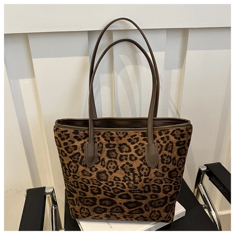 Leopard Print Tote Bag Große Kapazität Stoff Kunstleder Schulter Achsel Handtasche Mode Retro Frauen