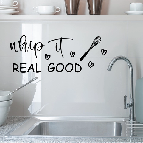 Pegatina de Pared para Cocina Whip It Real Good Removible PVC Negro Letras Artísticas Batidor Cita Calcomanía DIY Decoración