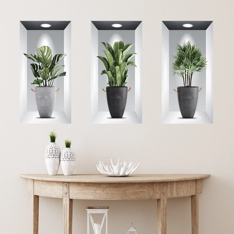 3D Visual Potted Plants Wall Stickers PVC Self-Adhesive Modern Minimalist Nordic Greenery Living Room Bedroom Wall Decor