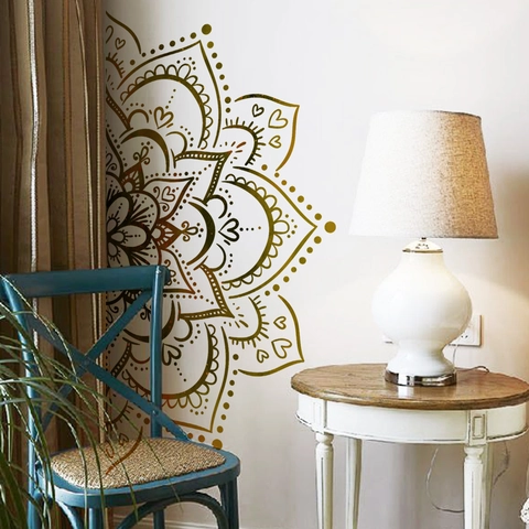 Mandala Wall Sticker PVC Bohemian Gold Brown Semi Circle Heart Pattern Self Adhesive Art Decal For Living Room Bedroom Home Decor