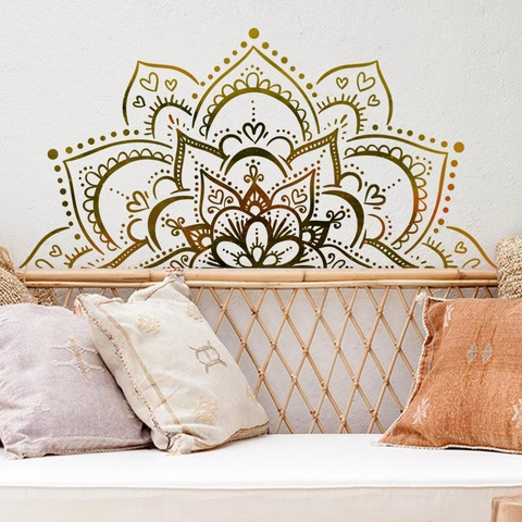 Mandala Wall Sticker PVC Bohemian Gold Brown Semi Circle Heart Pattern Self Adhesive Art Decal For Living Room Bedroom Home Decor