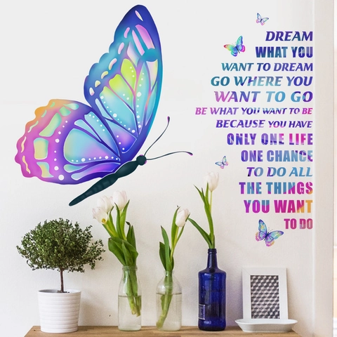 Kleurrijke Verloop Vlinder Muursticker Met Inspirerende Citaten Verwijderbare PVC Sticker Voor Slaapkamer Woonkamer