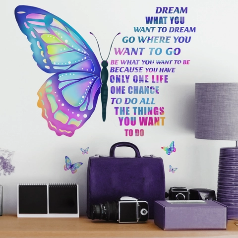 Kleurrijke Verloop Vlinder Muursticker Met Inspirerende Citaten Verwijderbare PVC Sticker Voor Slaapkamer Woonkamer