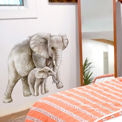 Watercolor Elephant Family Wall Sticker PVC Waterproof Animal Wall Decal For Kids Nursery Bedroom Living Room Home Decor Art