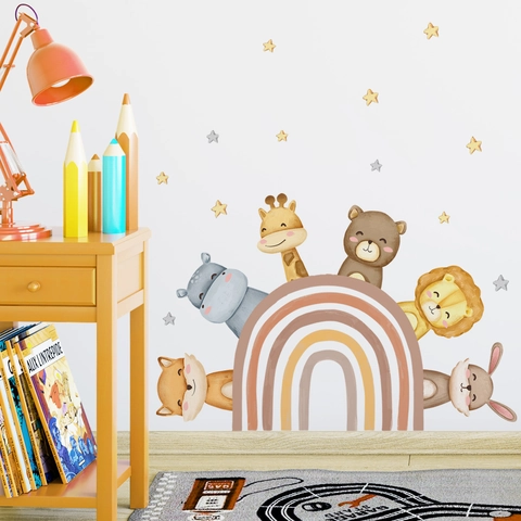 Vinilos Decorativos Infantiles Arcoíris Animales PVC Acuarela Estrellas Adhesivos Para Decoración Dormitorio Niños