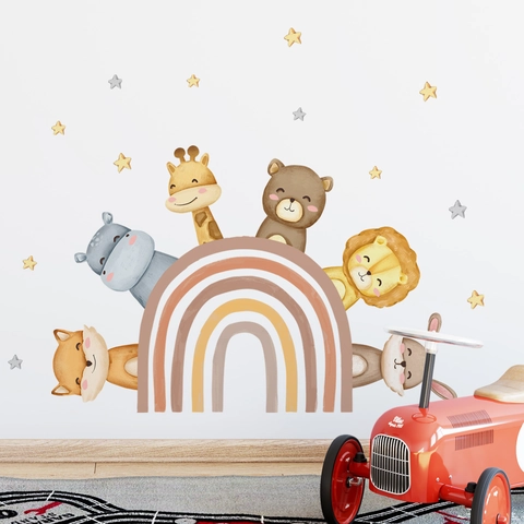Vinilos Decorativos Infantiles Arcoíris Animales PVC Acuarela Estrellas Adhesivos Para Decoración Dormitorio Niños