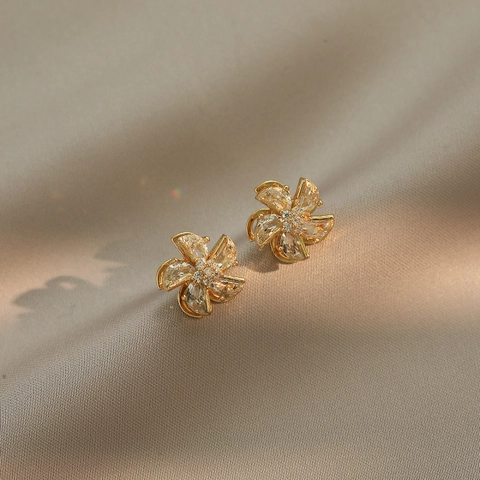 Windmolen Oorknopjes Van Verguld Koper Met Marquise Zirkonia Koreaanse Stijl Minimalistische Sieraden Voor Vrouwen Cadeau