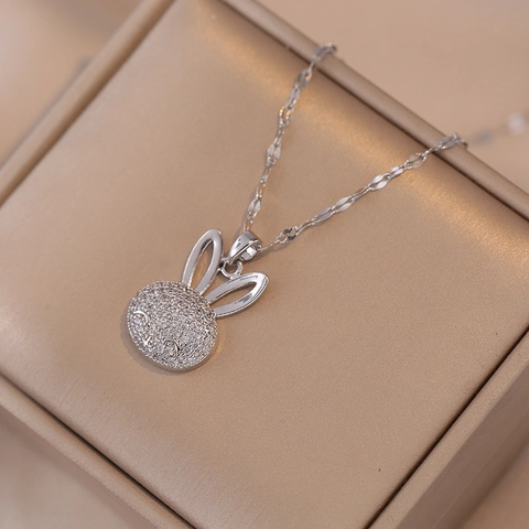 Bunny Pendant Necklace Titanium Steel Zircon Inlaid Cute Rabbit Ears Fashionable Clavicle Chain For Women