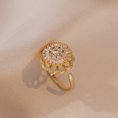 Rotierender Blumen Fidget Ring Legierung Zirkon Offen Verstellbar Stressabbau Schmuck Für Frauen Süß Trendy Nischen Design