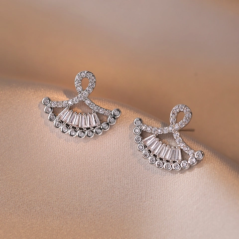 Orecchini A Lobo A Forma Di Ventaglio Vestito Rame Zircone Minimalista Elegante Gioielli Per Donne