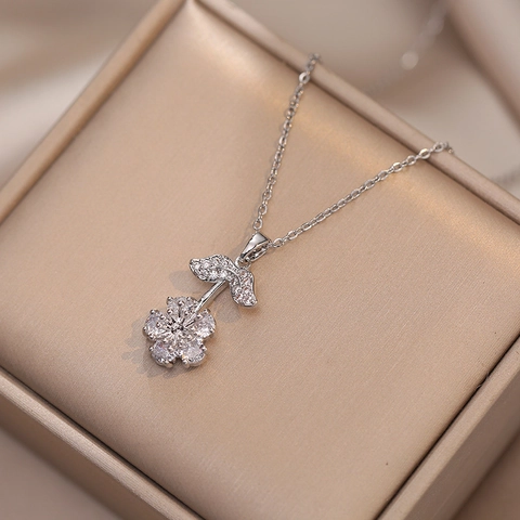 Zonnebloem Hanger Ketting Roestvrij Staal Zirkoon Elegante Mode Sieraden Voor Vrouwen