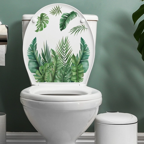 Adesivo da Parete per Bagno Tropicale Monstera Foglia di Palma PVC Impermeabile Pianta Verde Decalcomania Decorativa per Coperchio WC