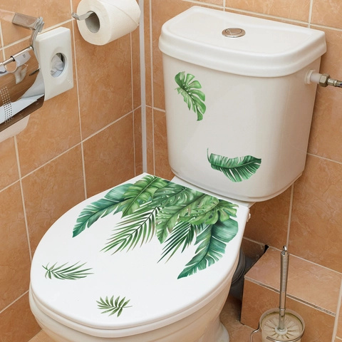 Adesivo da Parete per Bagno Tropicale Monstera Foglia di Palma PVC Impermeabile Pianta Verde Decalcomania Decorativa per Coperchio WC