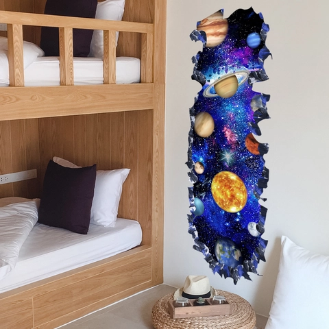 3D Outer Space Galaxy Wall Stickers PVC Self Adhesive Removable Broken Floor Decals Planet Earth Saturn For Kids Bedroom