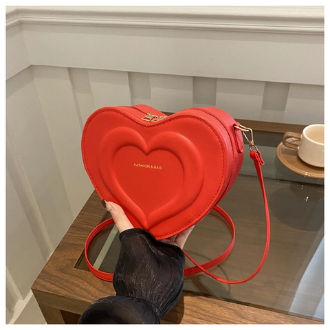 Heart Shaped Crossbody Bag PU Leather Embossed Simple Casual Small Shoulder Bag For Women Fashion Trendy
