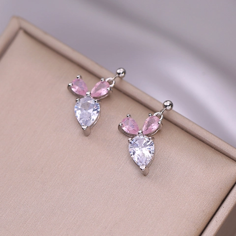 Pendientes De Conejo De Cobre Con Circonita Rosa En Forma De Pera Estilo Coreano Joyas De Animales Para Mujeres