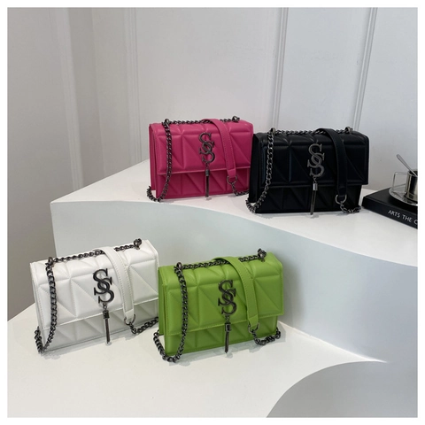 Bolso de Hombro Moderno Acolchado de Cuero PU para Mujer Bolso Bandolera Pequeño Cuadrado Con Cadena y Borla Moda Daily Tote