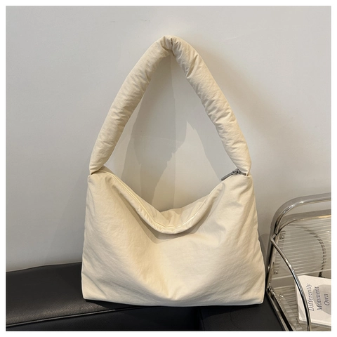Puffy Padded Shoulder Bag Nylon Large Capacity Hobo Tote Minimalist Cloud Handbag For Women Daily Casual Versatile