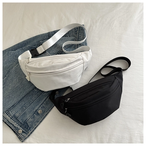Riñonera de Nailon con Rejilla Minimalista para Mujer Bolso de Pecho Casual Bandolera Ajustable Ligero Deportivo