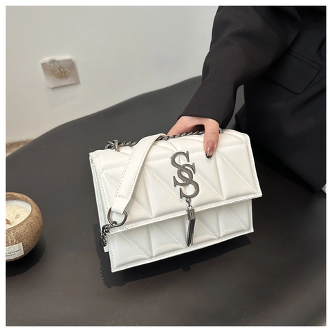Bolso de Hombro Moderno Acolchado de Cuero PU para Mujer Bolso Bandolera Pequeño Cuadrado Con Cadena y Borla Moda Daily Tote