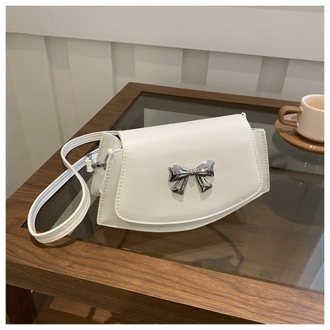 Trendy Dames PU Lederen Crossbodytas Met Zilveren Strik Decoratie Niche Design Elegante Schoudertas Voor Dagelijks Gebruik