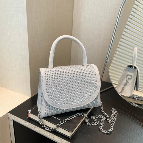 Rhinestone Women Handbag PU Suede Small Square Bag With Chain Strap Fashion Crossbody Bag For Party Daily Banquet Gift
