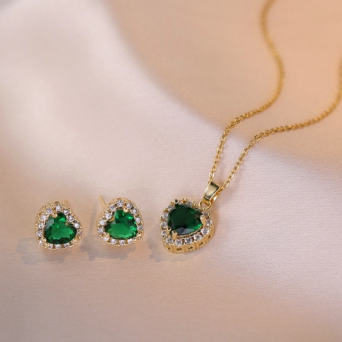 Collana E Orecchini A Cuore Smeraldo Acciaio Inossidabile Con Perno Per Orecchini In Argento 925 Gioielli Eleganti Per Donna