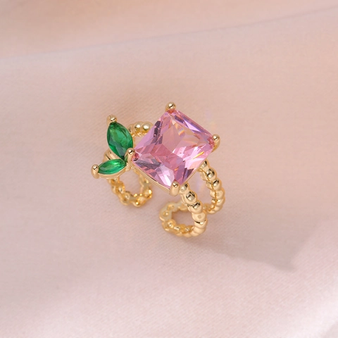 Anillo Aperto Regolabile In Zircone Taglio Smeraldo Lega Cristallo Design Foglia Gioielli Di Moda Vintage Per Donne