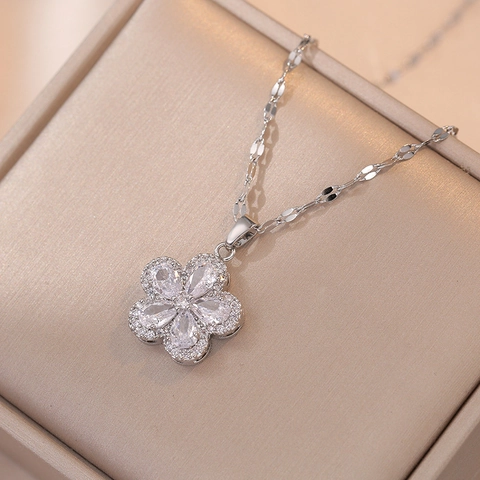 Bijoux Fleur Incluant Collier Et Boucles Oreilles Acier Titane Zirconia Accessoire Élégant Floral Simple Pour Femmes