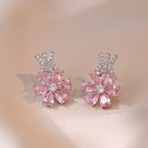 Orecchini A Lobo Floreali Con Perni In Argento Sterling 925 Rame Zircone Rosa Gioielli Eleganti Per Donne
