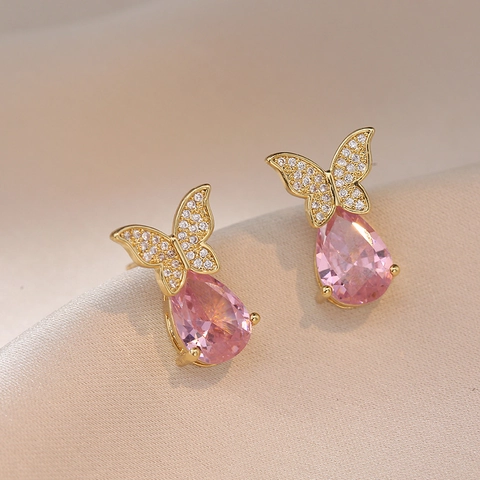 Schmetterling Wassertropfen Ohrstecker Kupfer Mit Funkelnden Zirkonia Birnenform Drop Eleganter Schmuck Für Damen