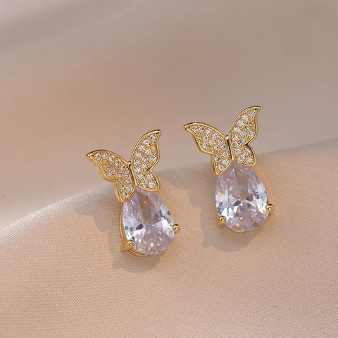 Schmetterling Wassertropfen Ohrstecker Kupfer Mit Funkelnden Zirkonia Birnenform Drop Eleganter Schmuck Für Damen