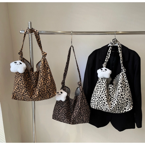 Bolso Tote Estampado Leopardo Lona Gran Capacidad Hobo Bolso Hombro Para Mujer Diario Informal Moda Viaje Trabajo