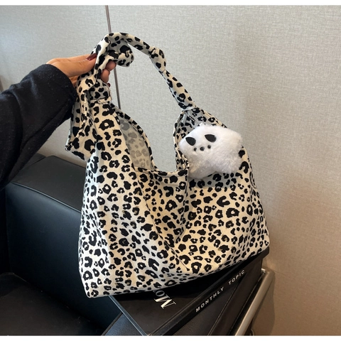 Bolso Tote Estampado Leopardo Lona Gran Capacidad Hobo Bolso Hombro Para Mujer Diario Informal Moda Viaje Trabajo