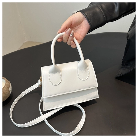 Women Retro PU Leather Small Square Crossbody Bag Simple Trapezoid Handbag With Round Handle Detachable Shoulder Strap Daily Satchel