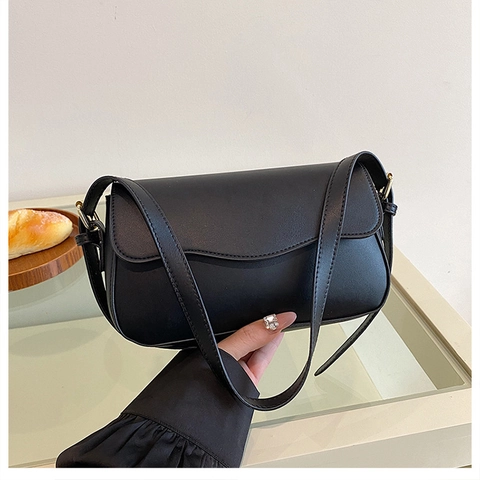 Bolso De Axila Baguette Para Mujer Cuero PU Solapa Ondulada Moda Minimalista Bolso De Hombro Cruzado Elegante
