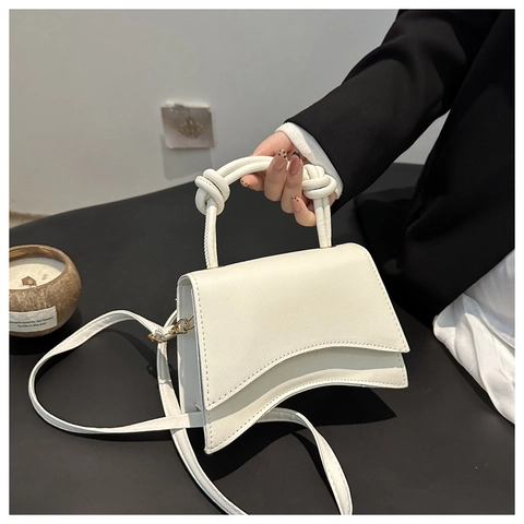 Retro Hourglass PU Leather Handbag Knotted Handle Shoulder Crossbody Bag Women Fashion Trendy Small Square Satchel Purse