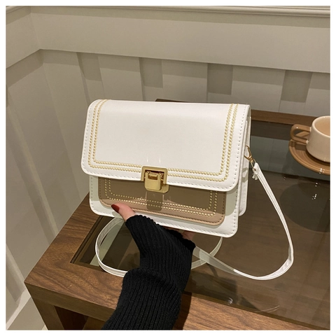 Borsa A Tracolla In Pelle PU Vintage Colore A Contrasto Piccola Borsa Quadrata A Spalla Con Chiusura In Metallo Da Donna