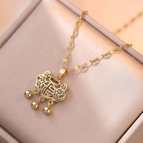 Collana Con Ciondolo A Lucchetto Di Sicurezza Carattere Fu Acciaio Inossidabile Placcato Oro Vintage Gioielli Donna