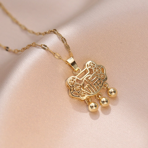 Collana Con Ciondolo A Lucchetto Di Sicurezza Carattere Fu Acciaio Inossidabile Placcato Oro Vintage Gioielli Donna