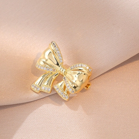 Eleganter Schleifen Brosche Strass Kupfer Anti-Exposure Sicherheitsnadel Für Damen Bekleidung Dekoration Koreanischer Stil