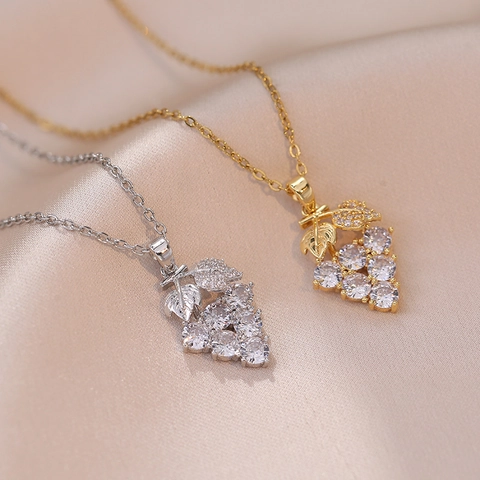 Collana Donna Ciondolo Grappolo D Uva Acciaio Al Titanio Zirconia Intarsiata Gioielli Moda Stile Coreano Elegante