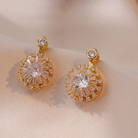 Orecchini A Lobo Girasole In Zircone Rame Placcato Oro Fiore Elegante Gioielli Di Moda Coreana Per Donna